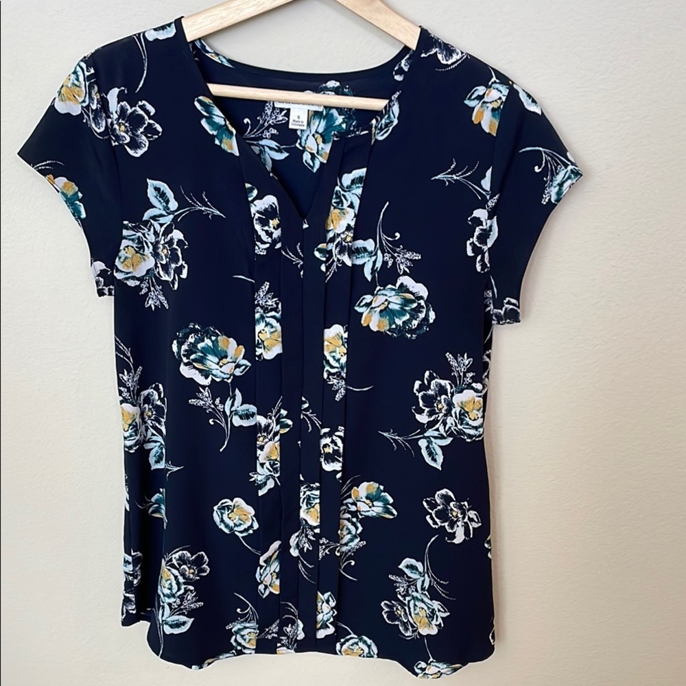 Croft & Barrow Blue Buttoned Blouse with Mandarin Collar